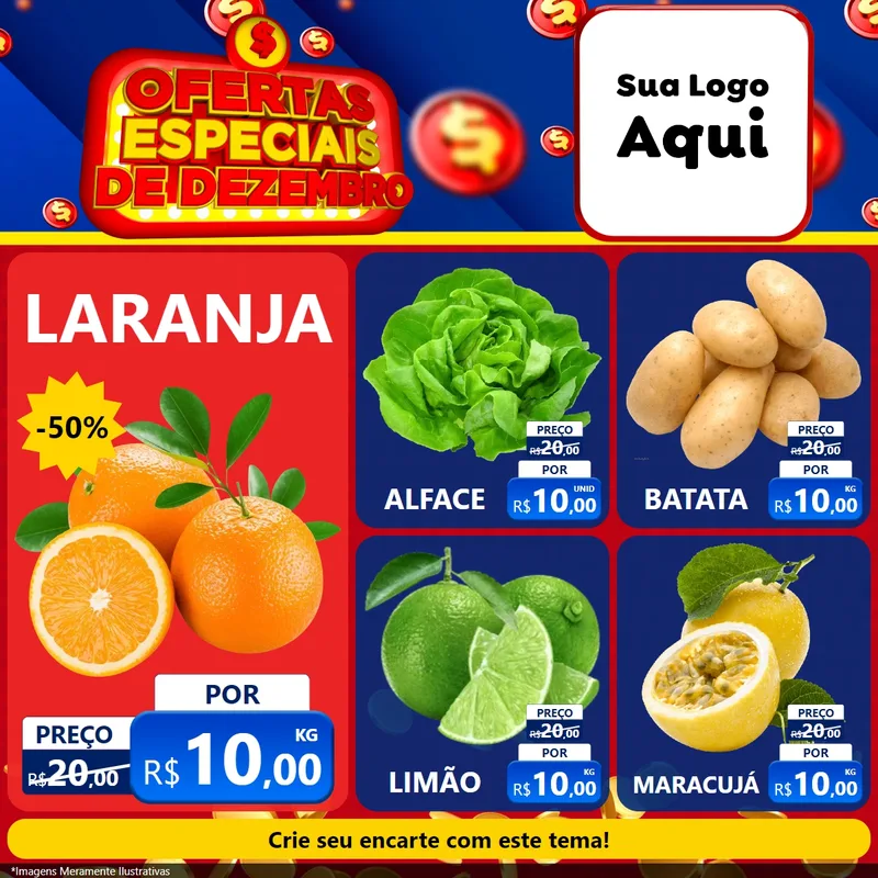 Modelo de Rede Social para Feed Facebook com o tema Ofertas Especiais de Dezembro para Hortifrúti