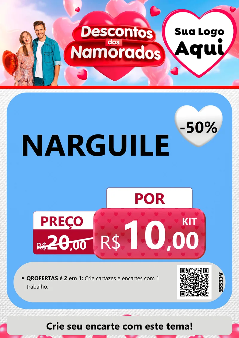 Modelo de Cartaz para Cartaz A4 Vertical com o tema Descontos dos Namorados para Tabacaria