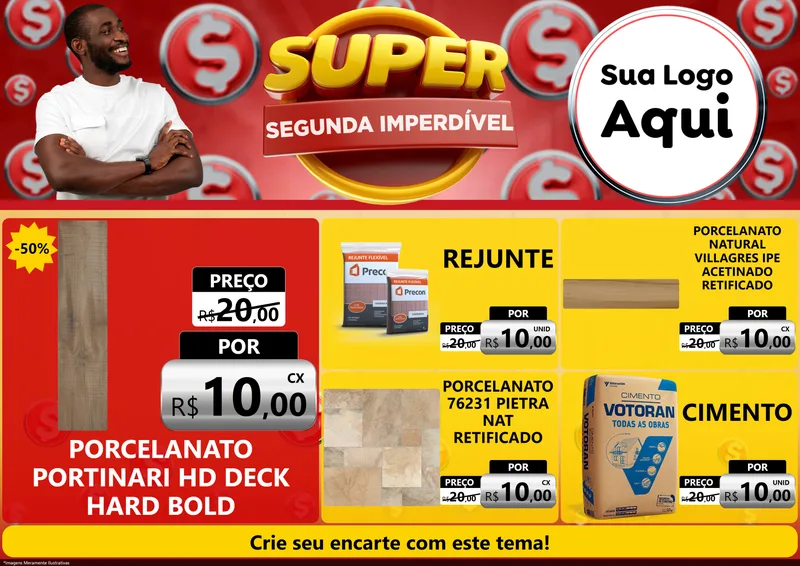 Modelo de Encarte para Encarte A4 Horizontal com o tema Super Segunda Imperdível para Pisos e revestimentos
