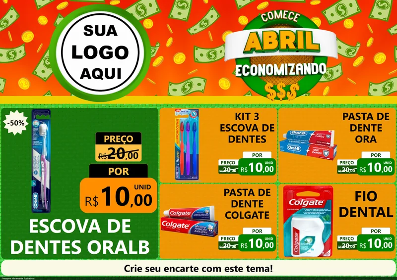 Modelo de Encarte para Encarte A4 Horizontal com o tema Comece Abril Economizando para Higiene Pessoal