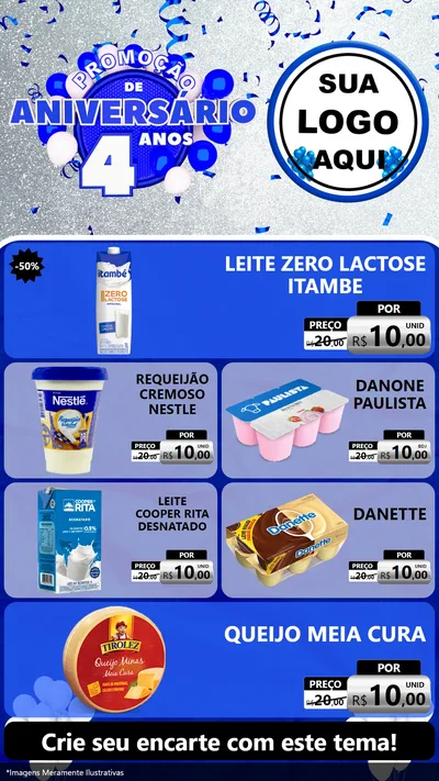 Modelo de TV para TV Vertical com o tema Promoção de Aniversário - 4 Anos para Frios e Laticínios
