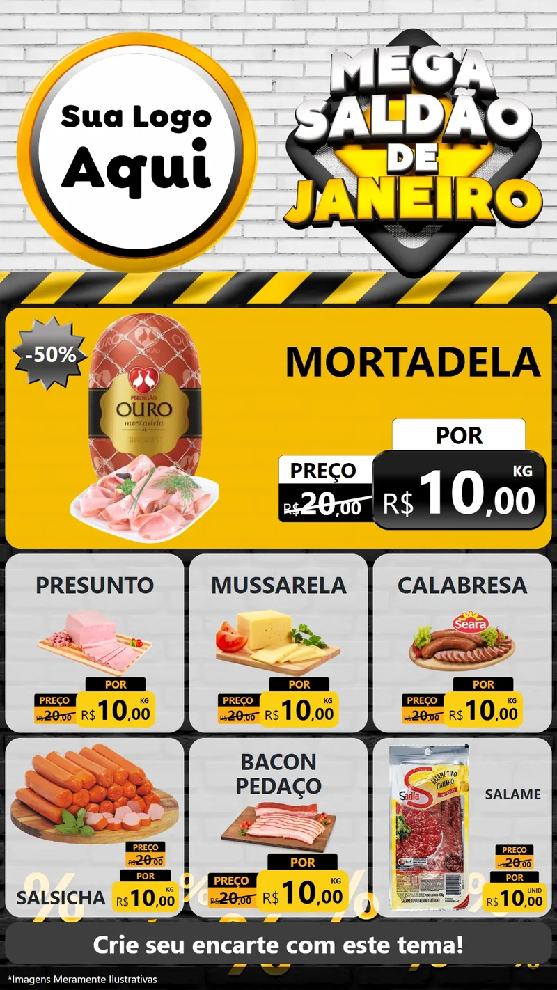Modelo de Rede Social para Stories com o tema Mega Saldão de Janeiro para Frios e Laticínios