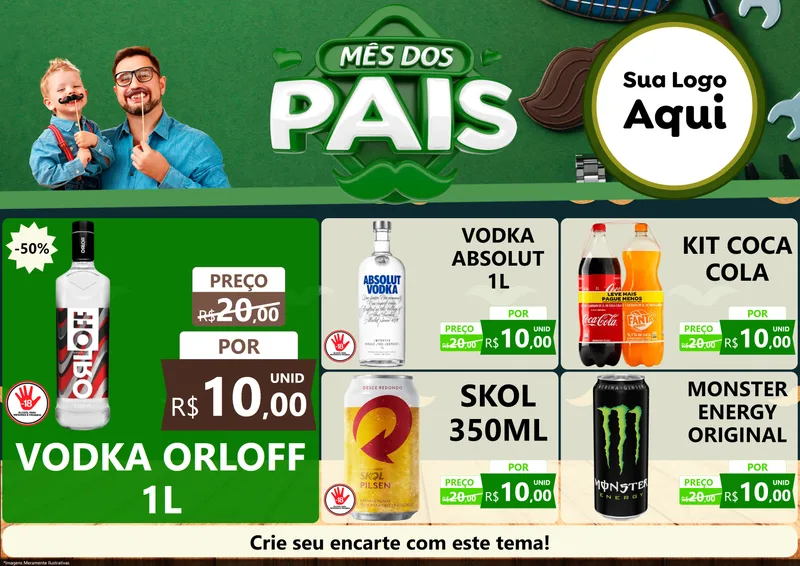 Modelo de Encarte para Encarte A4 Horizontal com o tema Mês dos Pais para Distribuidora de bebidas