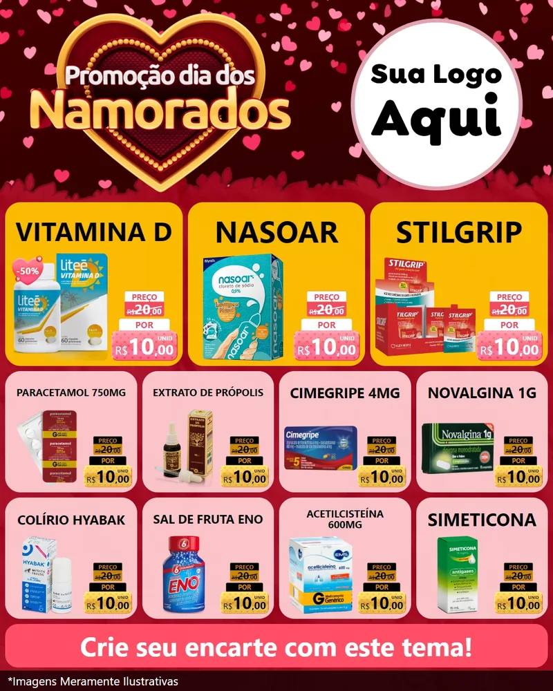 Modelo de Rede Social para Feed Instagram com o tema Promoção Dia Dos Namorados para Farmácia