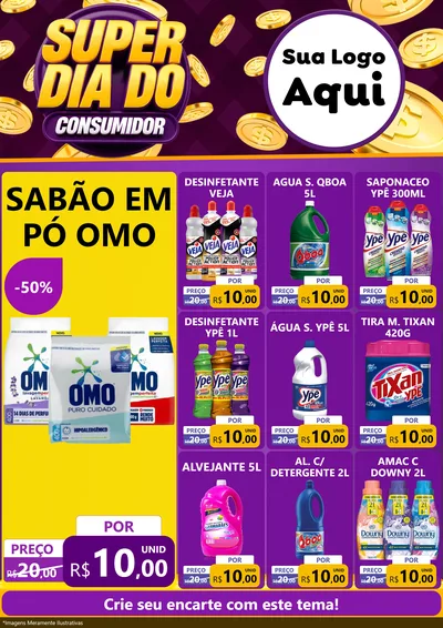 Modelo de Encarte para Encarte A4 Vertical com o tema Super Dia do Consumidor para Produtos de Limpeza