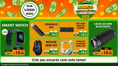 Modelo de TV para TV Horizontal com o tema Comece Março Economizando para Informática