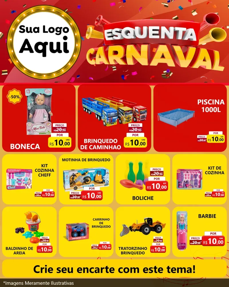 Modelo de Rede Social para Feed Instagram com o tema Esquenta Carnaval para Brinquedos