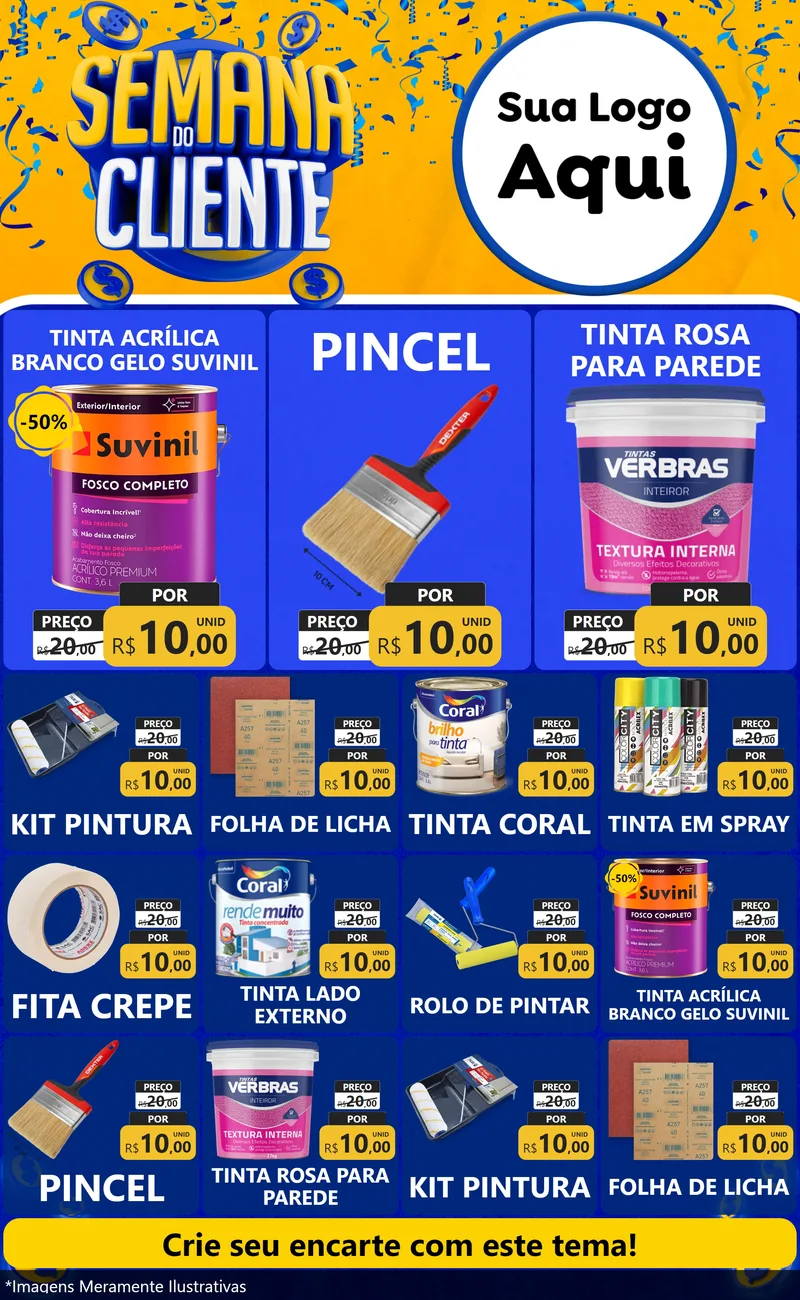 Modelo de Encarte para Encarte Grande com o tema Semana do Cliente para Tintas e Ferramentas