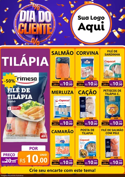 Modelo de Encarte para Encarte A4 Vertical com o tema Dia do Cliente para Peixaria