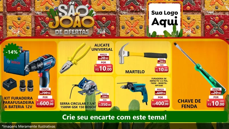 Modelo de TV para TV Horizontal com o tema São João de Muitas Ofertas - Junina para Maquinas e Ferramentas