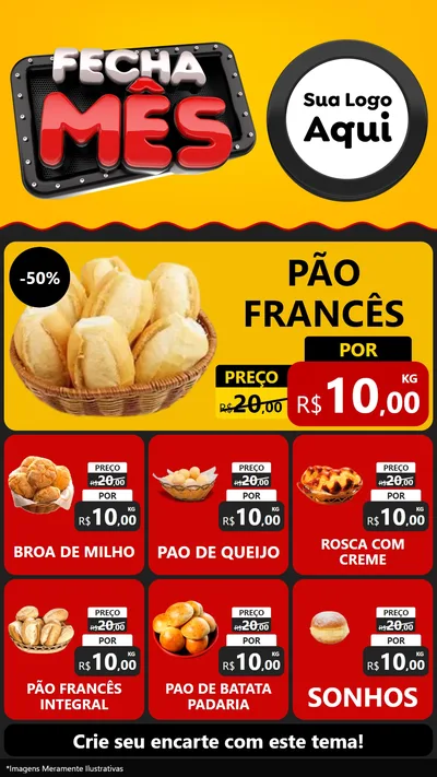 Modelo de Rede Social para Stories com o tema Fecha Mês para Padaria