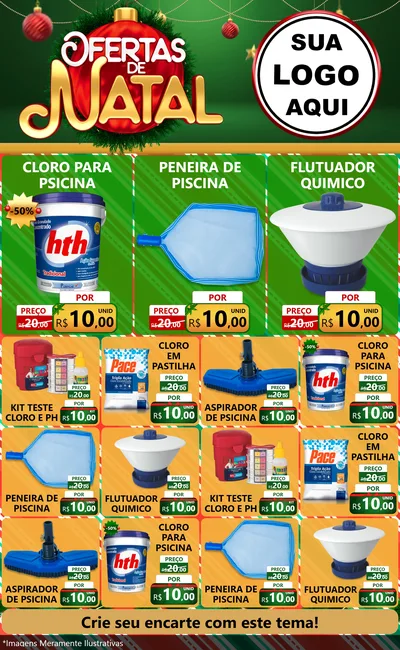 Modelo de Encarte para Encarte Grande com o tema Ofertas de Natal para Produtos para Piscina