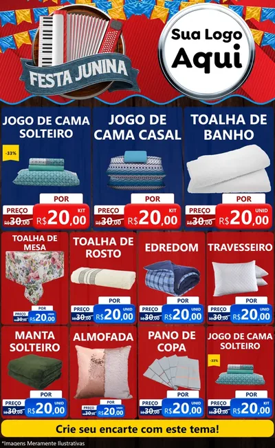Modelo de Encarte para Encarte Grande com o tema Festa Junina para Cama, Mesa e Banho