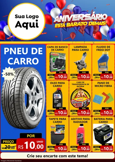 Modelo de Encarte para Encarte A4 Vertical com o tema Aniversário para Auto peças