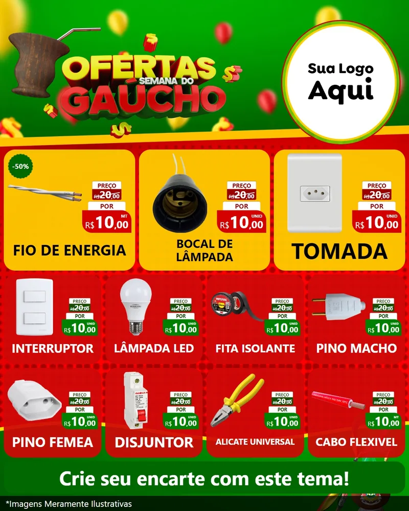 Modelo de Rede Social para Feed Instagram com o tema Ofertas Semana Do Gaúcho para Materiais Elétricos