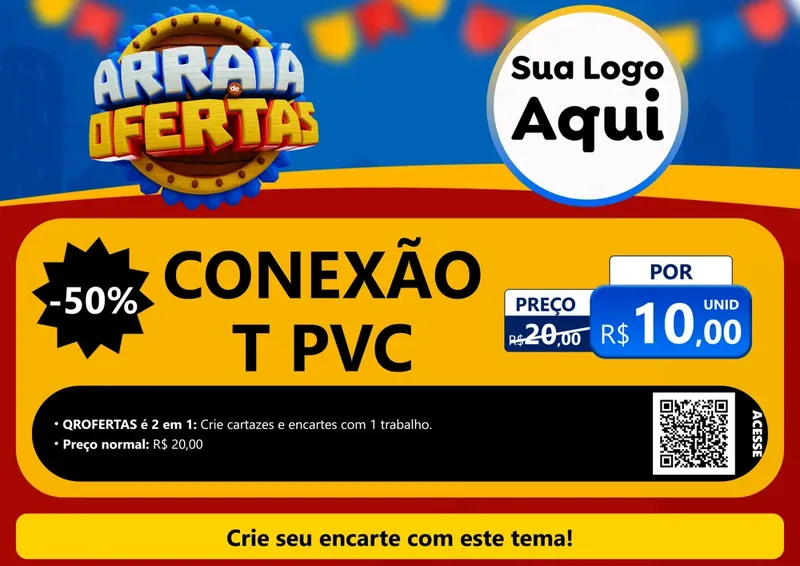 Modelo de Cartaz para Cartaz A4 Horizontal com o tema Arraiá de Ofertas - Junina para Tubos e conexões