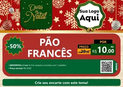 Modelo de Cartaz para Cartaz A4 Horizontal com o tema Natal de Ofertas para Padaria
