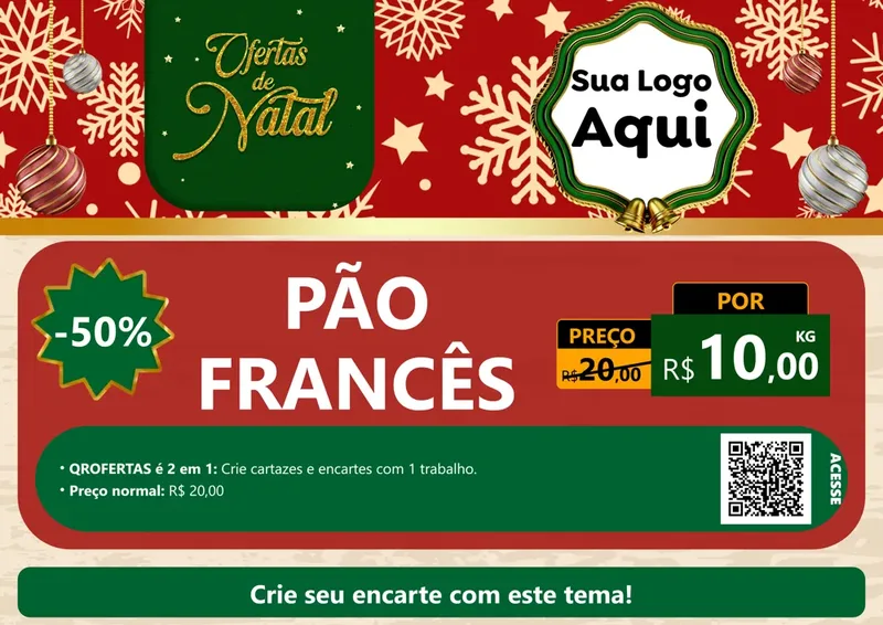 Modelo de Cartaz para Cartaz A4 Horizontal com o tema Natal de Ofertas para Padaria