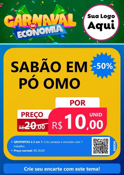 Modelo de Cartaz para Cartaz A4 Vertical com o tema Carnaval da Economia para Produtos de Limpeza