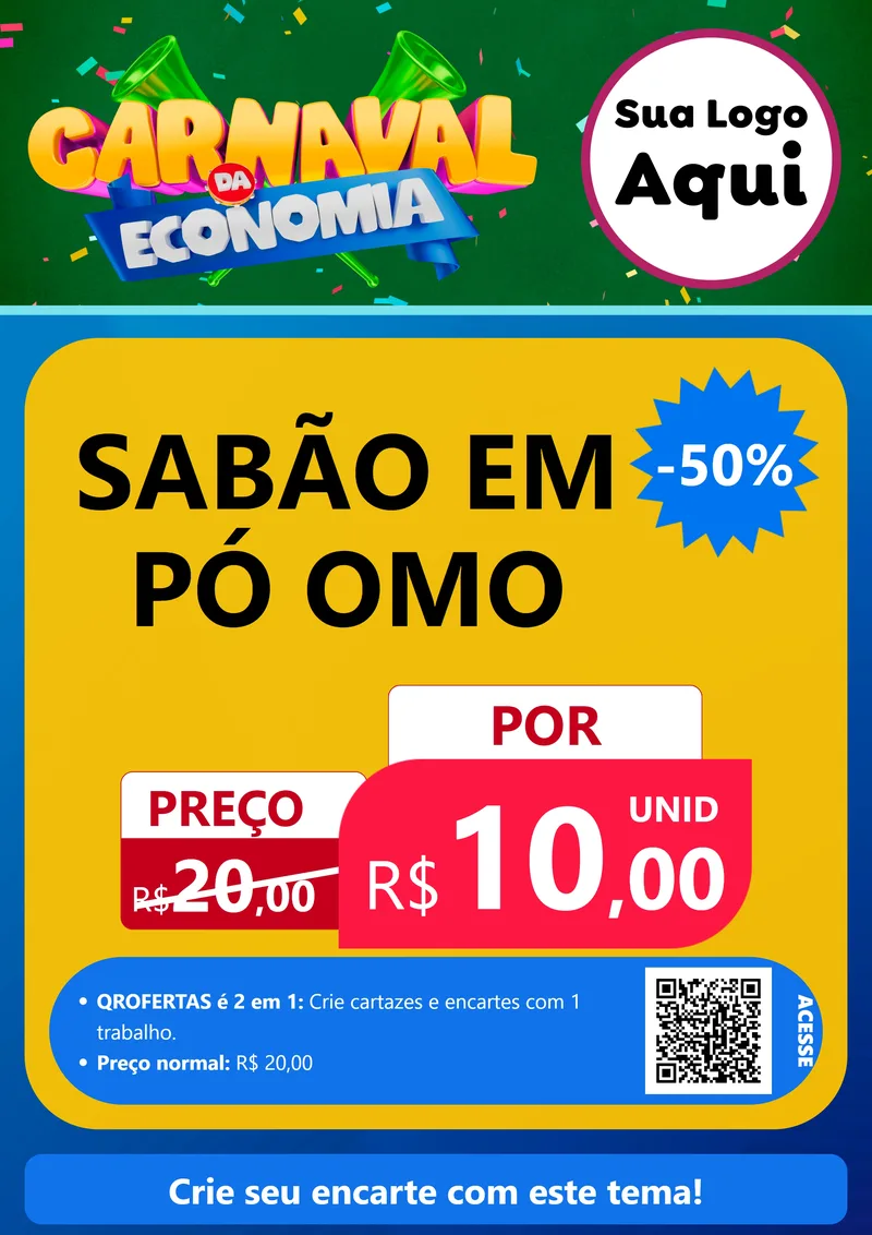 Modelo de Cartaz para Cartaz A4 Vertical com o tema Carnaval da Economia para Produtos de Limpeza