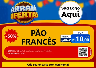 Modelo de Cartaz para Cartaz A4 Horizontal com o tema Arraiá de Ofertas - Junina para Padaria