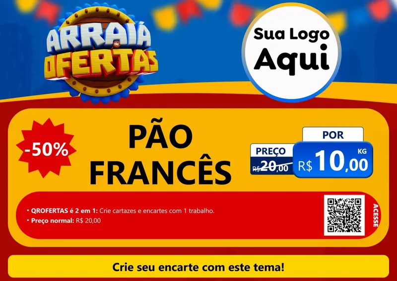 Modelo de Cartaz para Cartaz A4 Horizontal com o tema Arraiá de Ofertas - Junina para Padaria
