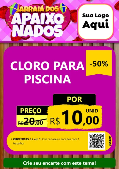 Modelo de Cartaz para Cartaz A4 Vertical com o tema Arraiá dos Apaixonados para Produtos para Piscina
