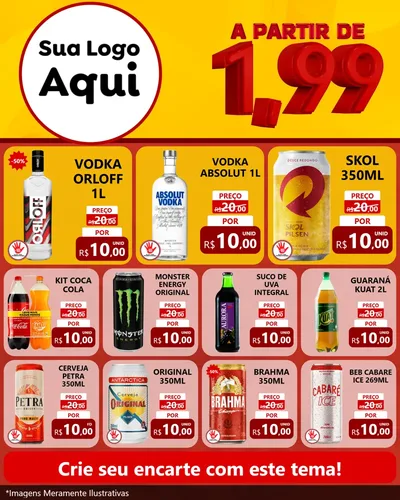 Modelo de Rede Social para Feed Instagram com o tema A Partir de Um e Noventa e Nove - 1,99 para Distribuidora de bebidas