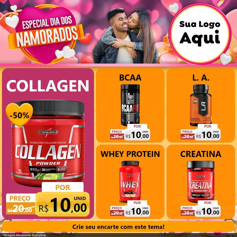 Modelo de Rede Social para Feed Facebook com o tema Especial Dia dos Namorados para Suplementos alimentares