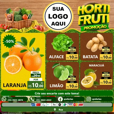 Modelo de Rede Social para Feed Facebook com o tema Hortifrúti Promoção para Hortifrúti