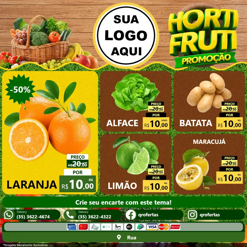 Modelo de Rede Social para Feed Facebook com o tema Hortifrúti Promoção para Hortifrúti