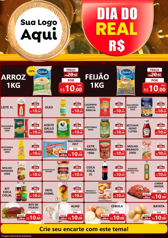 Modelo de Encarte para Encarte A4 Vertical com o tema Dia do Real para Supermercado