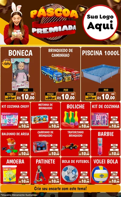 Modelo de Encarte para Encarte Grande com o tema Páscoa Premiada para Brinquedos
