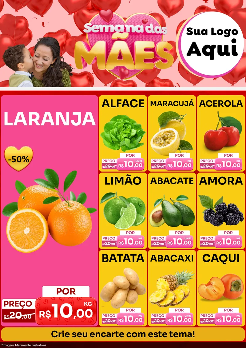 Modelo de Encarte para Encarte A4 Vertical com o tema Semana Das Mães para Hortifrúti