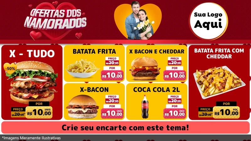Modelo de TV para TV Horizontal com o tema Ofertas Dos Namorados para Hamburgueria