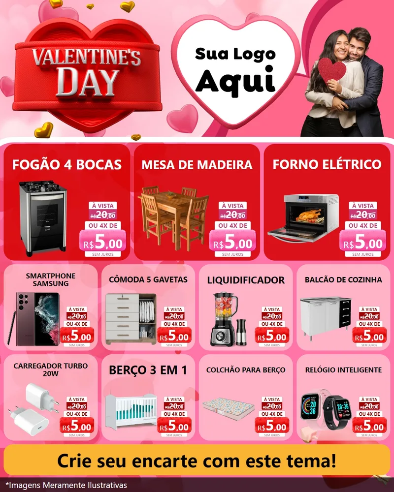 Modelo de Rede Social para Feed Instagram com o tema Valentine's Day para Móveis e Eletro