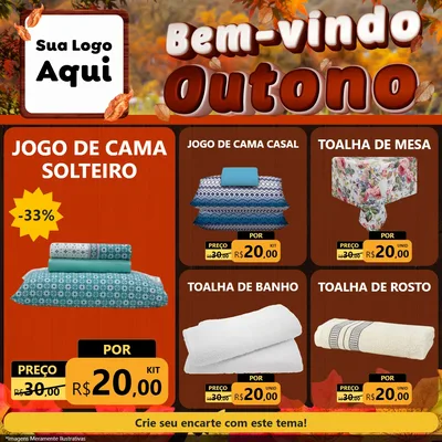 Modelo de Rede Social para Feed Facebook com o tema Bem-vindo Outono para Cama, Mesa e Banho