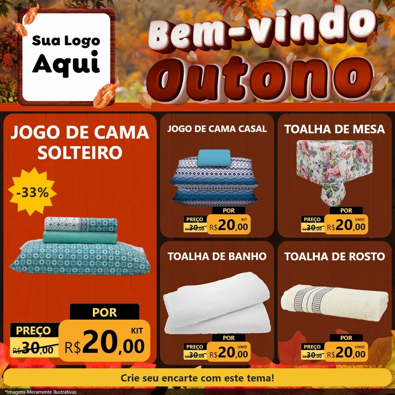 Modelo de Rede Social para Feed Facebook com o tema Bem-vindo Outono para Cama, Mesa e Banho