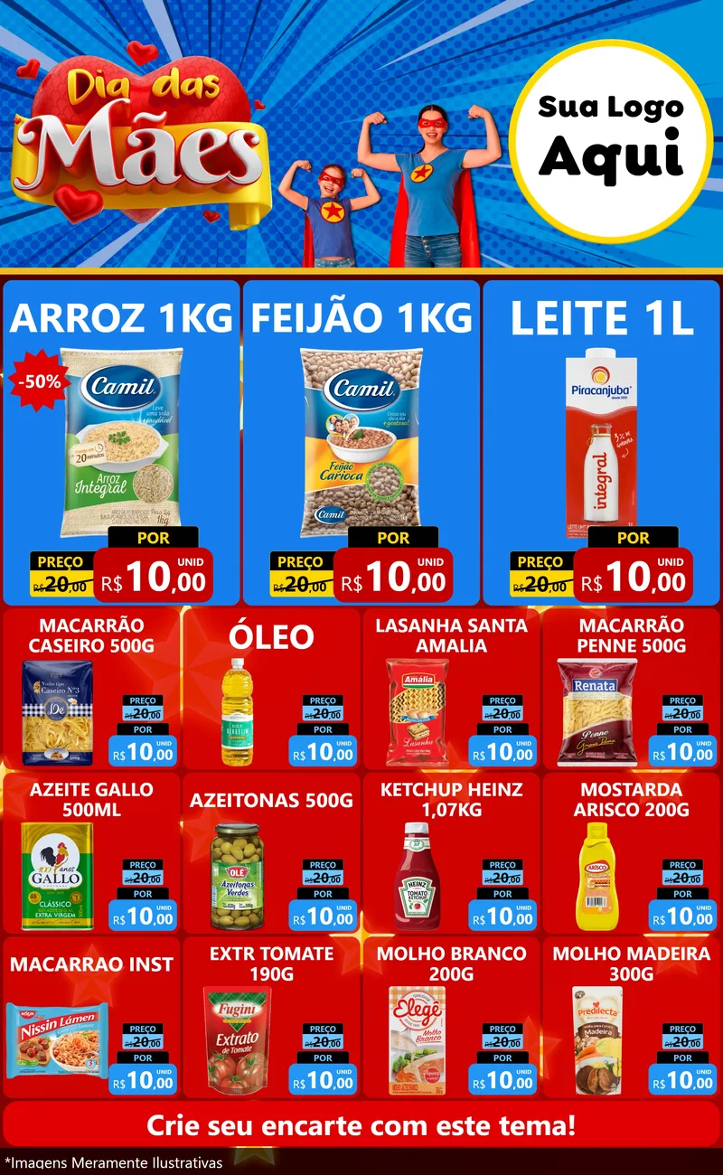 Modelo de Encarte para Encarte Grande com o tema Dia das Mães para Supermercado