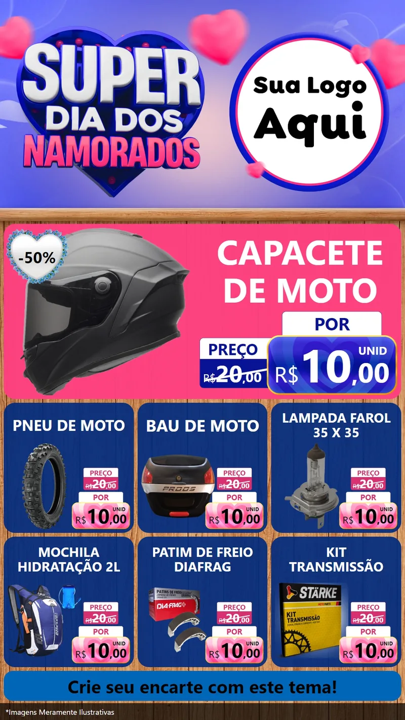 Modelo de Rede Social para Stories com o tema Super Dia dos Namorados para Moto peças