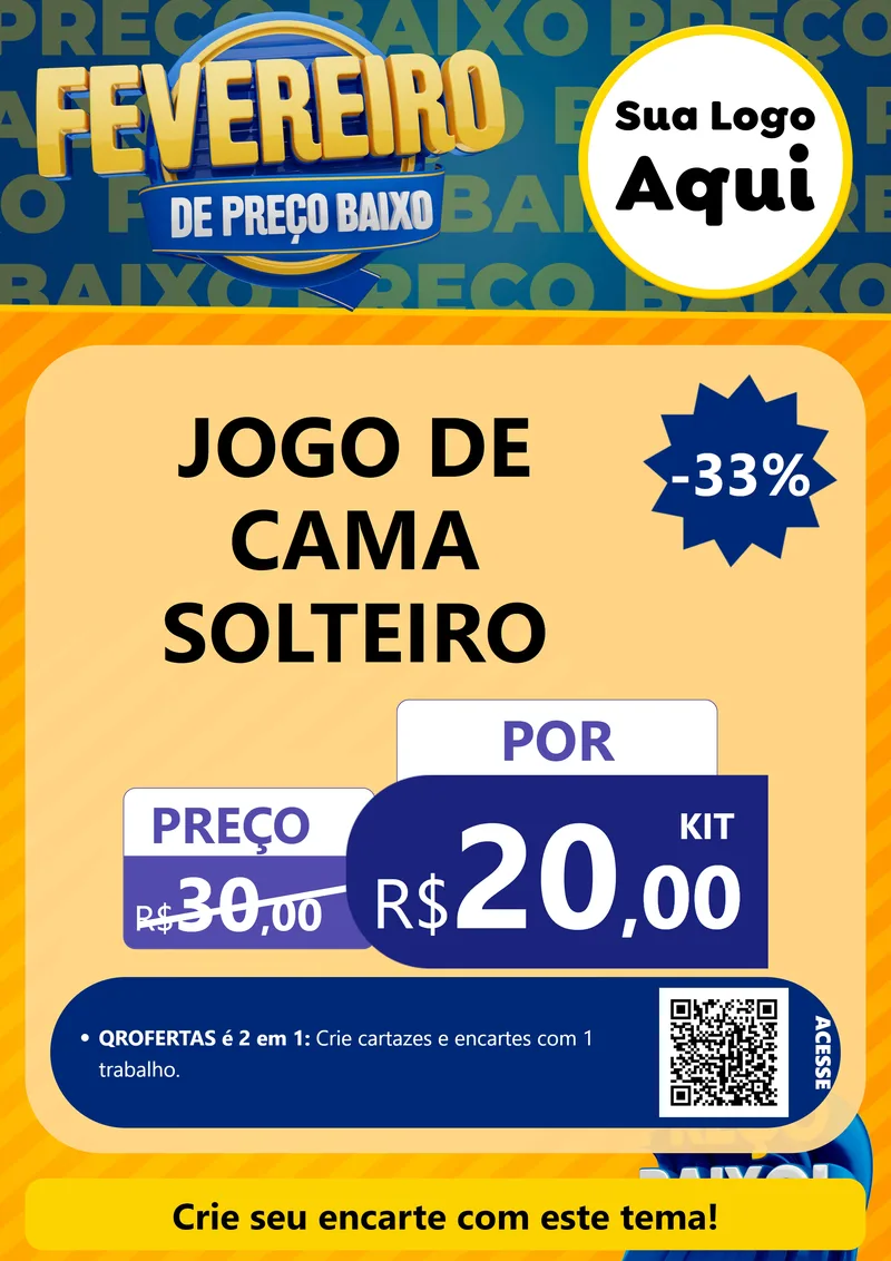 Modelo de Cartaz para Cartaz A4 Vertical com o tema Fevereiro de Preço Baixo para Cama, Mesa e Banho