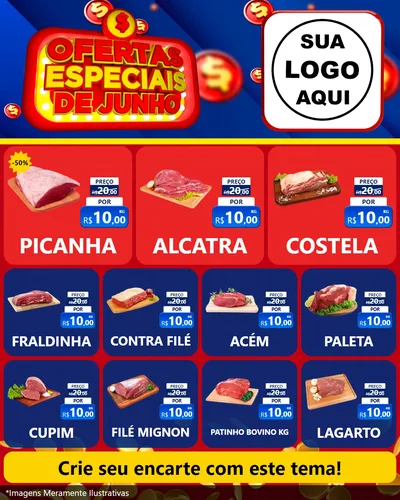 Modelo de Rede Social para Feed Instagram com o tema Ofertas Especiais de Junho para Açougue