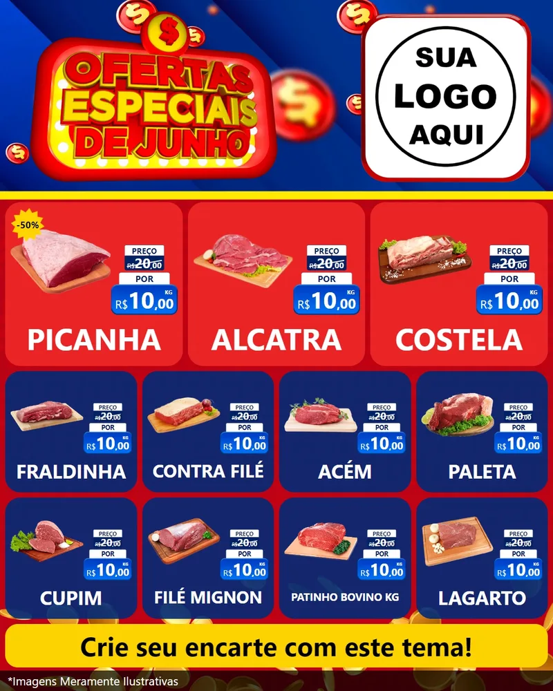 Modelo de Rede Social para Feed Instagram com o tema Ofertas Especiais de Junho para Açougue