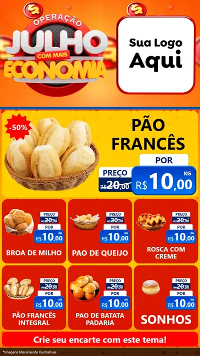 Modelo de Rede Social para Stories com o tema Operação Julho Com Mais Economia para Padaria
