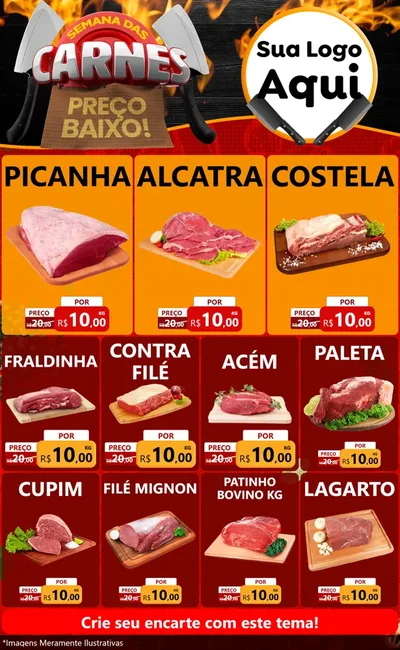 Modelo de Encarte para Encarte Grande com o tema Semana das Carnes para Açougue