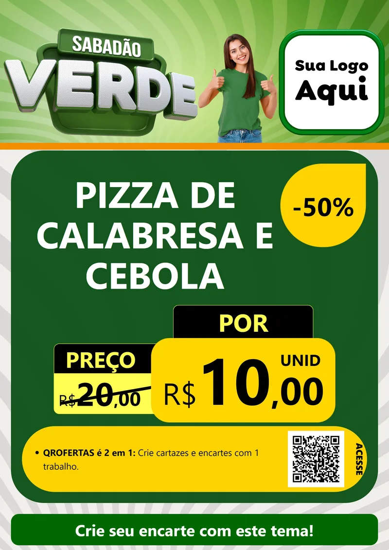 Modelo de Cartaz para Cartaz A4 Vertical com o tema Sabadão Verde para Pizzaria