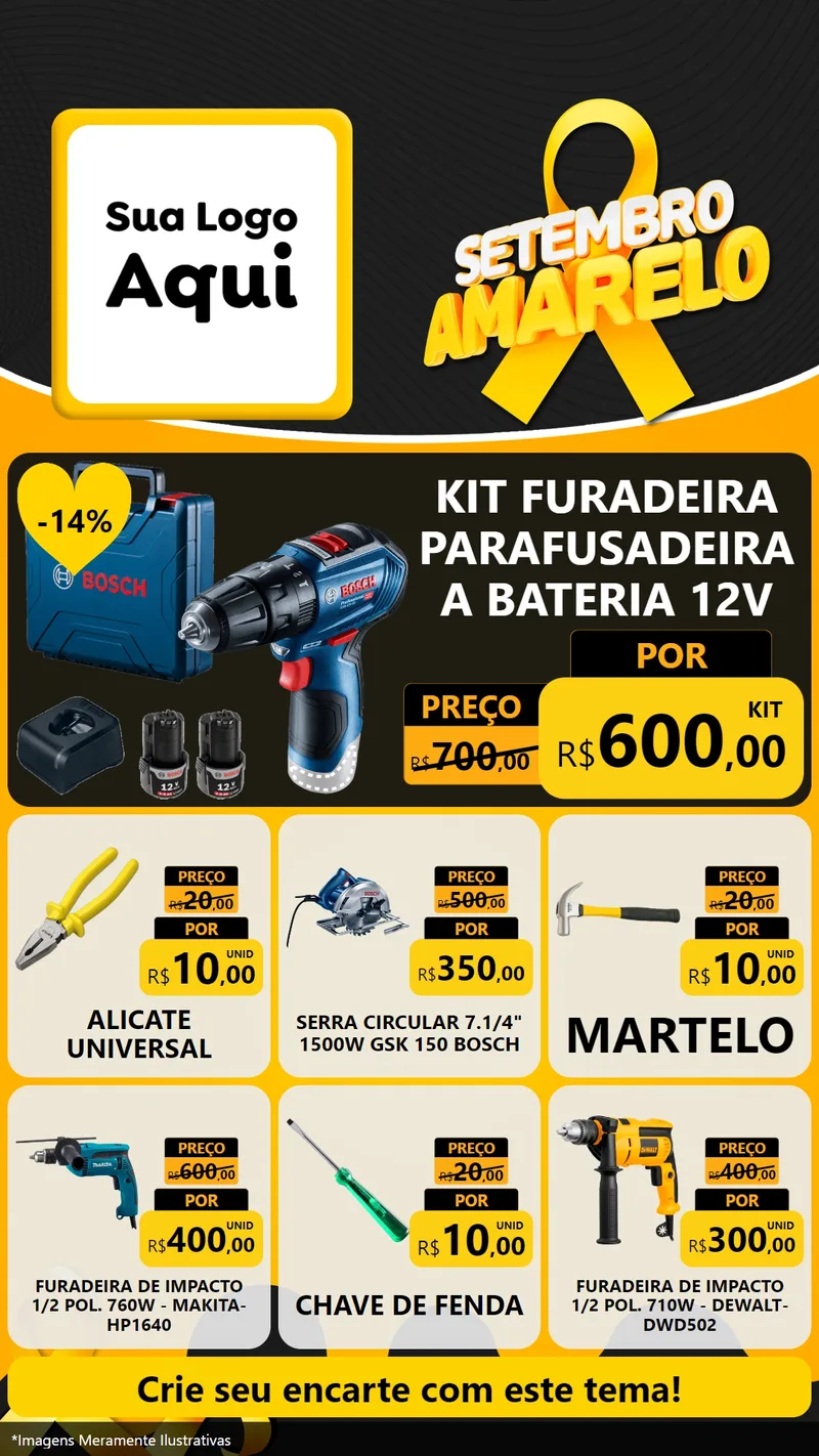 Modelo de Rede Social para Stories com o tema Setembro Amarelo para Maquinas e Ferramentas