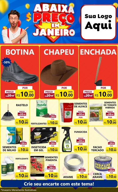Modelo de Encarte para Encarte Grande com o tema Abaixa Preço em Janeiro para Agropecuária