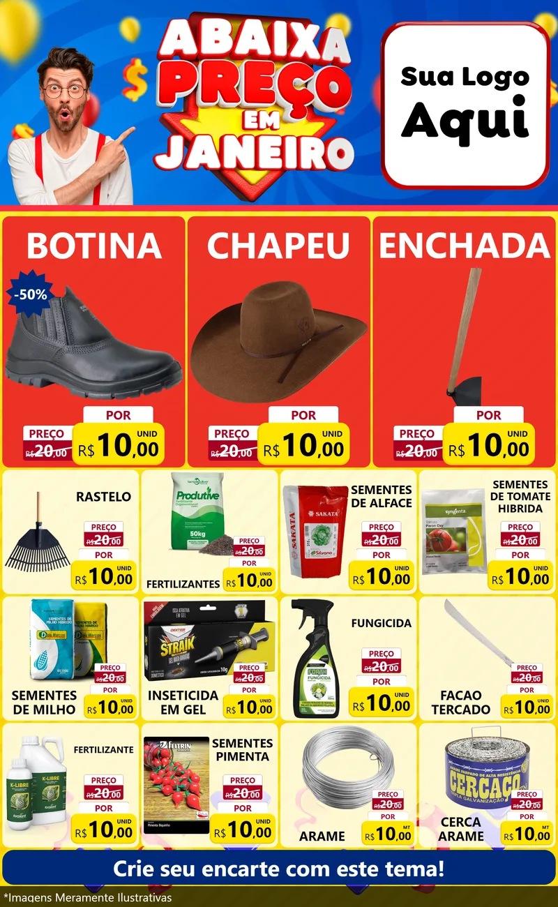 Modelo de Encarte para Encarte Grande com o tema Abaixa Preço em Janeiro para Agropecuária