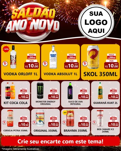 Modelo de Rede Social para Feed Instagram com o tema Saldão de Ano Novo para Distribuidora de bebidas